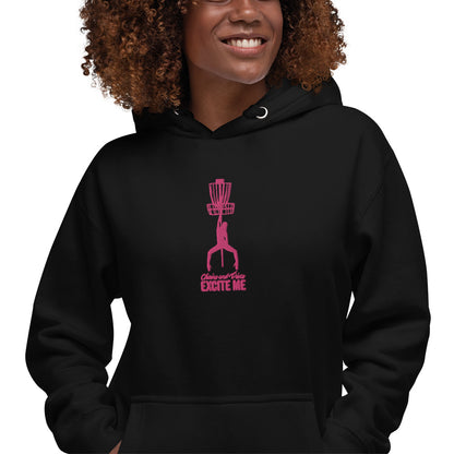 Chains and Disc's Excite Me Hoodie with pink embroidery