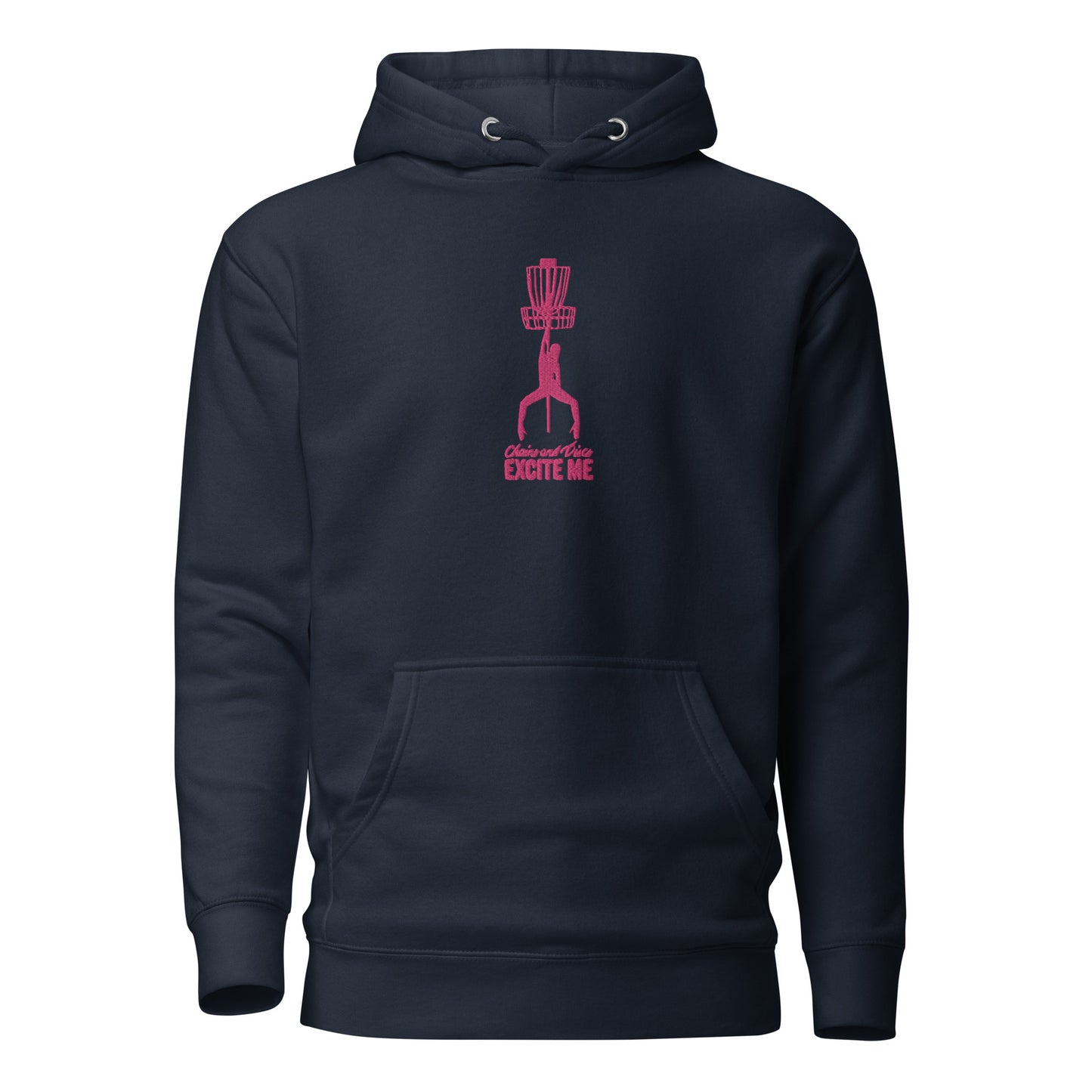 Chains and Disc's Excite Me Hoodie with pink embroidery